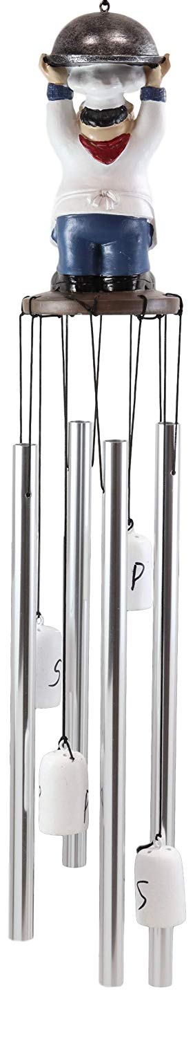 Ebros Gift Chef Cordon Bleu Lifting Cloche Dome Welcome to My Kitchen Figurine Crown Top Resonant Wind Chime with Miniature Ponies Ornaments for Garden Patio Home Decorative Accent Hospitality Cooks