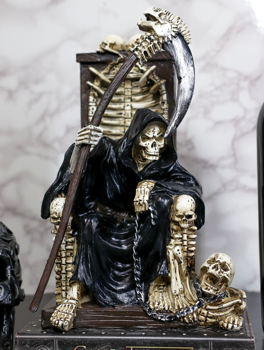Ebros The Dark Lord Grim Reaper Seated On Skeletons And Skulls Throne Statue 11"Tall - Ebros Gift