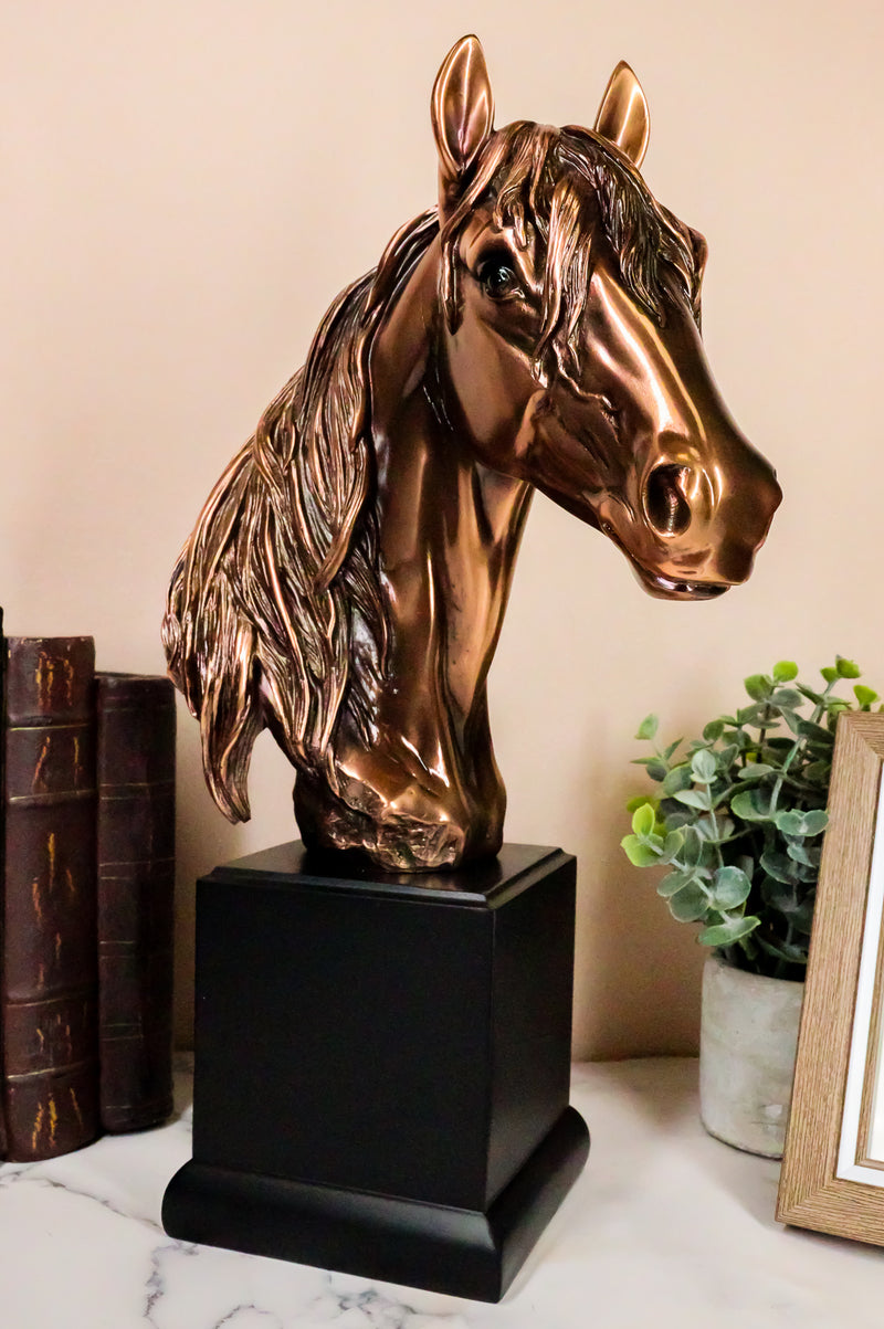 Large 14"H Western Wild Horse Stallion Head Bust Figurine With Trophy Base