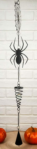 Gothic Arachnid Spider Web Cobweb Metal Wall Hanging Mobile Wind Chime W/ Beads