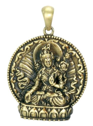 Ebros Buddhism White Arya Tara Healing Pendant Medallion Pewter Necklace Jewelry