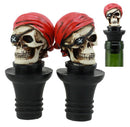 Ebros Day of The Dead Captain Hook Pirate Skull With Red Bandanna Wine Stoppers Set of 2 Collectible Figurine Bottle Toppers Kitchen Accessory Buccaneer Pirates