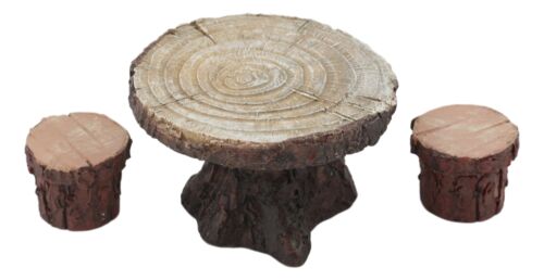 Enchanted Fairy Garden Miniature Tree Stump Table And 2 Stool Chairs Statues - Ebros Gift