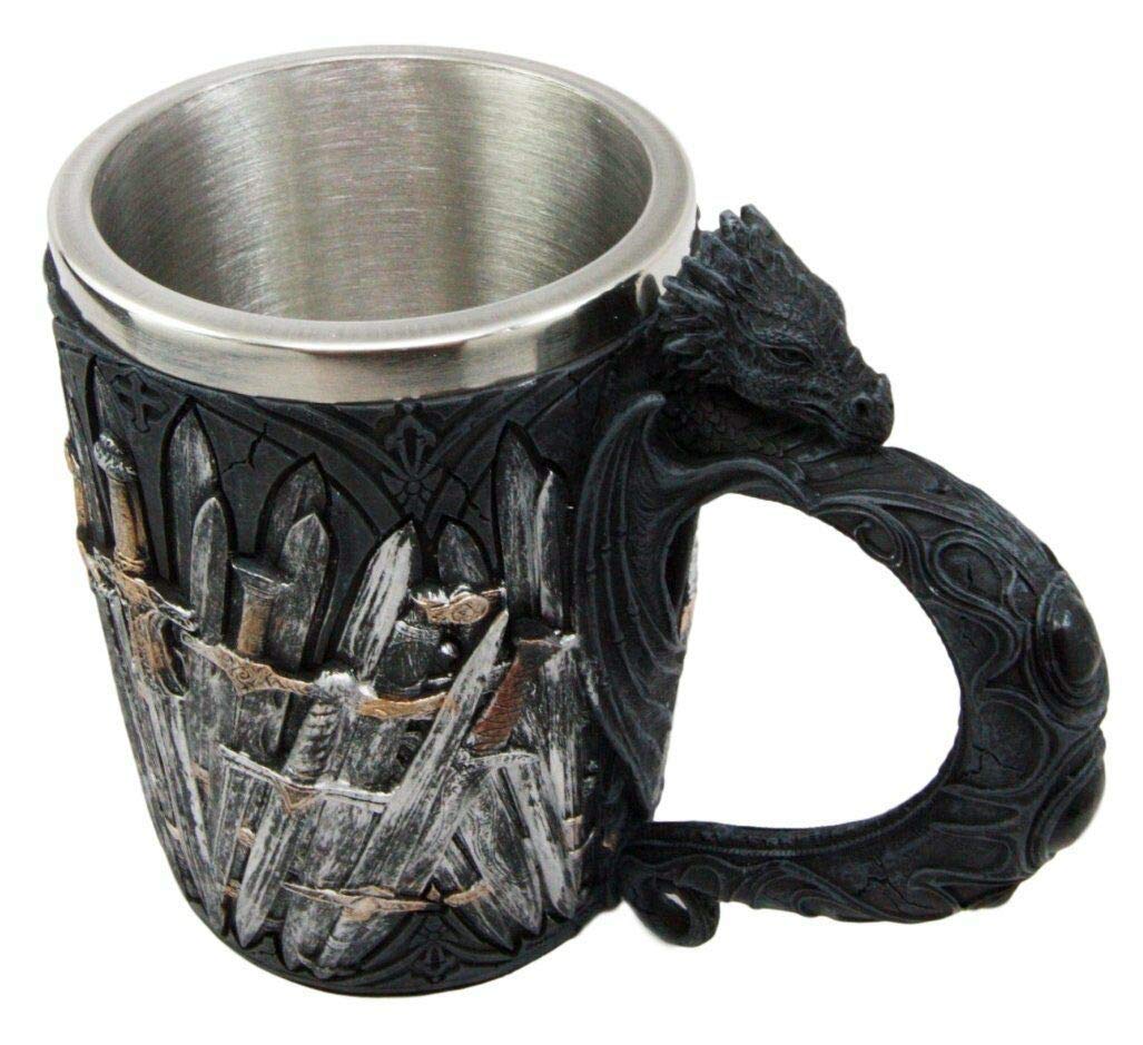 Ebros Set of 3 Valyrian Steel Blade Swords And Armory & Double Dragon Goblet Mug