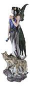 Large 23"Tall Crystal Orb Torch Fairy Running With Wolves Decorative Statue