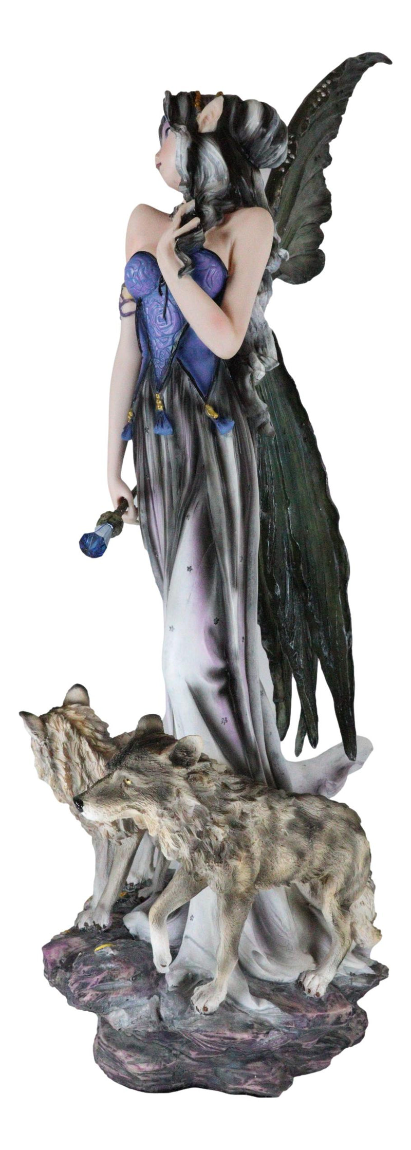 Large 23"Tall Crystal Orb Torch Fairy Running With Wolves Decorative Statue