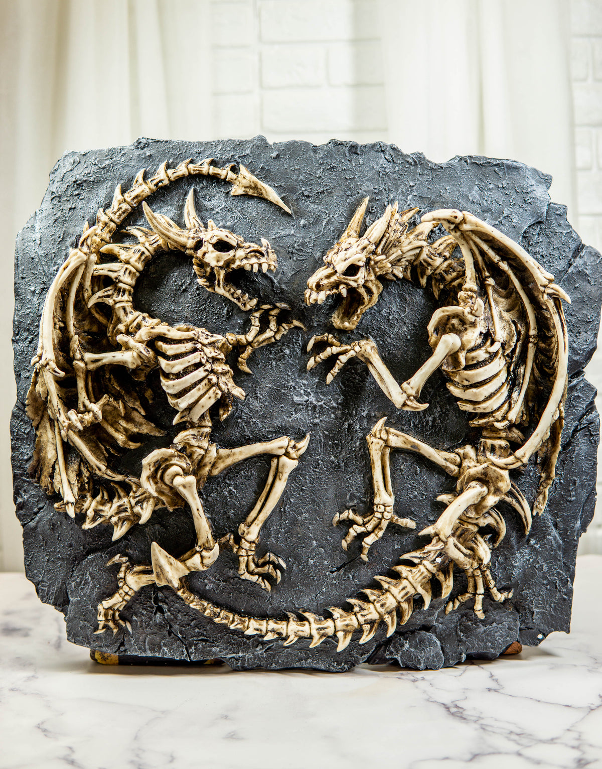 Ebros Gift Dual Winged Fighting Skull Dragon Fossil Resin Home Decor Plaque