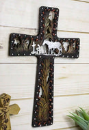 Rustic Western Kneeling Cowboy With Horse In Prayer Faux Leather Wall Cross