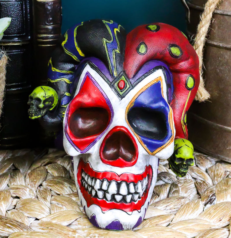 Jester Clown Harlequin Joker Skull Figurine 4"H Cool DOD Skeleton Collectible