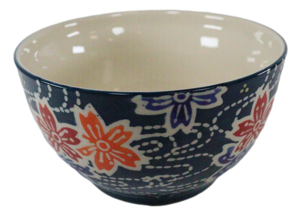 Ebros Set of 2 Ceramic Blue Cherry Blossoms Portion Meal Bowls 2 Cups W/ Airtight Lid