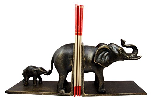 Ebros African Elephant Matriarch and Baby Rites of Passage Aluminum Decorative Bookends