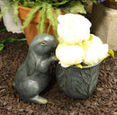 Ebros Gift 11.25" Long Aluminum Rustic Whimsical Peeking Bunny Rabbit Flowers Or Plants Planter Pot Garden Statue Decorative Rabbits Accent Decor