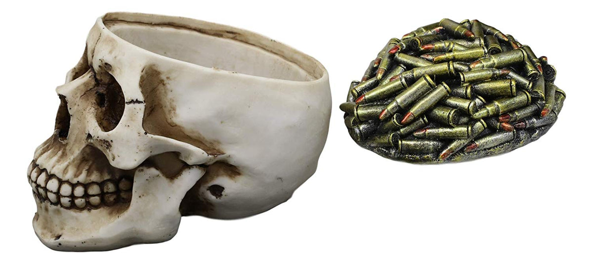 Ebros Day of The Dead War Ammo Bullet Casings Grinning Skull Decorative Stash Box - Ebros Gift