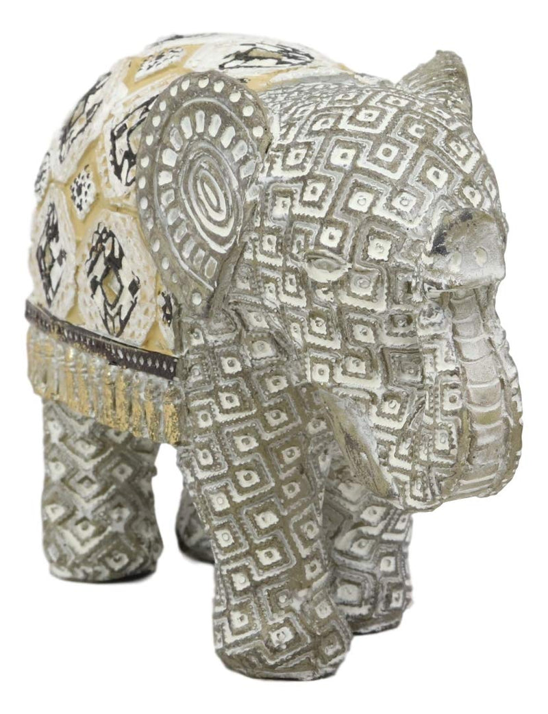 Ebros Feng Shui Silver and Gold Patterned Baby Calf Elephant with Trunk Up Statue 5.5" Long Vastu 3D Zen Elephants Figurine Symbol of Wisdom Fortune Success and Protection