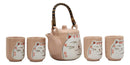 Maneki Neko Lucky Beckoning Cat Matte Pink 20oz Ceramic Tea Pot and Cups Set