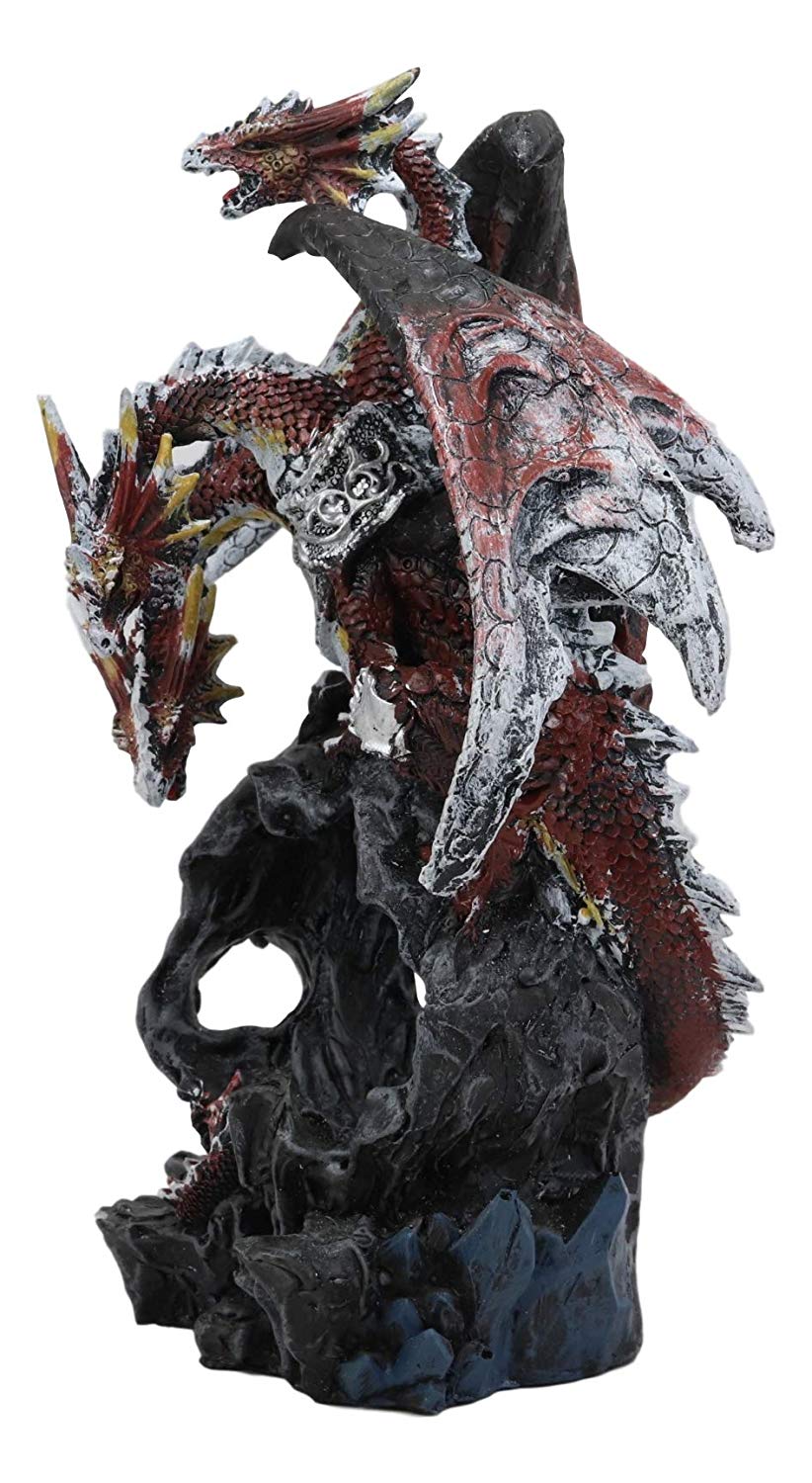 Ebros Gift 3 Headed Hydra Dragon Protecting Rune Crystal Decorative Figurine 9.75" Tall (Volcano Red and Silver Drake) - Ebros Gift