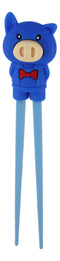 Blue Porky Pig Reusable Training Chopsticks Set With Silicone Helper BPA Free