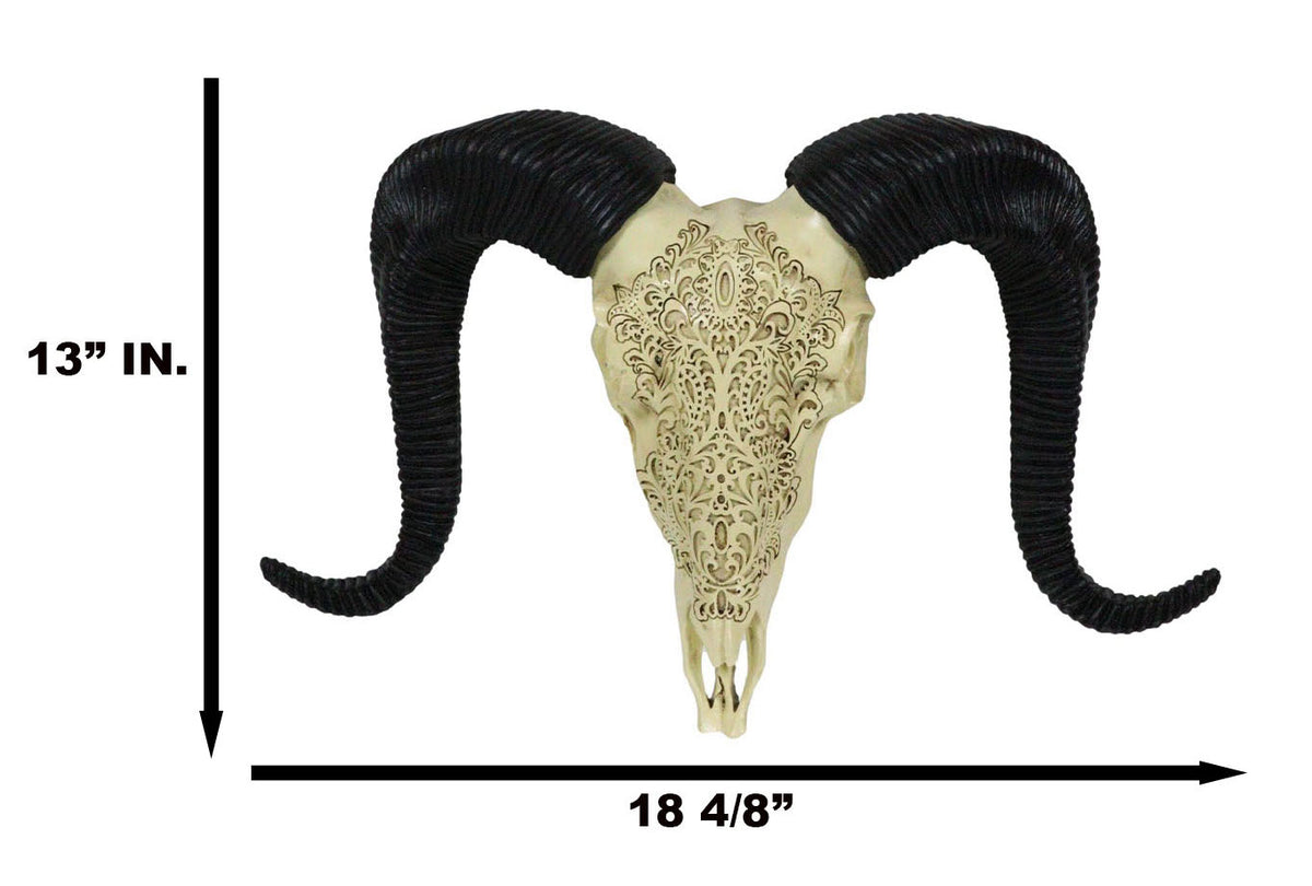 Tribal Floral Vines Tooled Filigree Corsican Ram Cow Skull Wall Decor Plaque