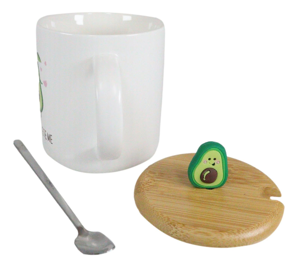 Pack Of 2 You Complete Me Avocado Hearts Ceramic Coffee Mug W/ Spoon And Lid Set