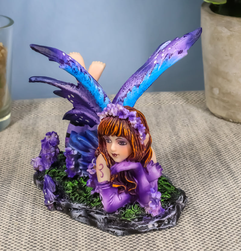 Purple Girl Fairy Statue 3.75"Long Lavender Fairy Garden Figurine