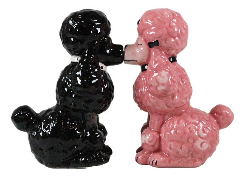 Black And Pink Chien Canne Poodles Salt And Pepper Shakers Ceramic Figurine Set