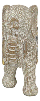 Silver Grey Accent Mosaic Design Noble Elephant With Trunk Up Statue 9"L Decor
