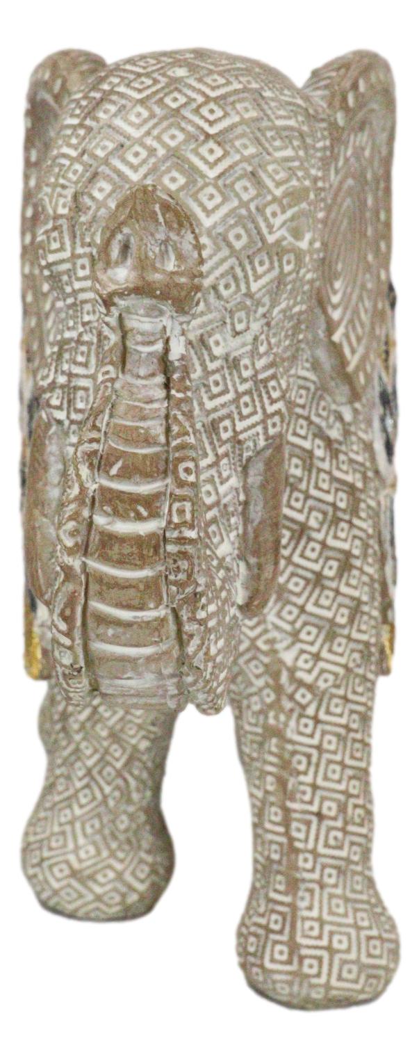 Silver Grey Accent Mosaic Design Noble Elephant With Trunk Up Statue 9"L Decor