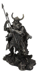 Viking Norse God Odin Alfather With Horned Helm Holding Javelin Spears Figurine