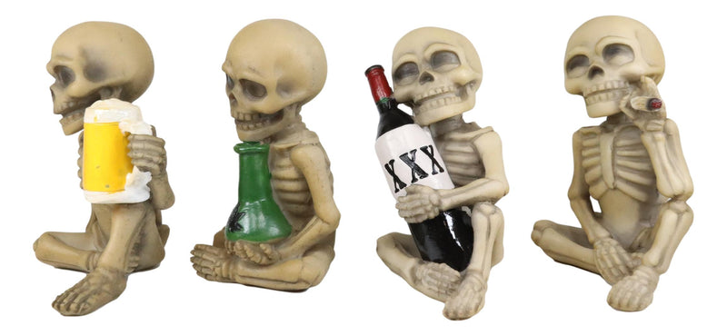 Ebros Addicted to The Bones Drinking Puffing Smoking Vices Skeletons Figurine Set of 4