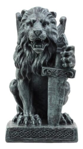 Ebros Stoic Notre Dame Sword Bearer Lion Heart Gargoyle On Pedestal Figurine 6"H