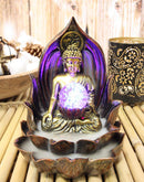 Ebros Meditating Buddha Amitabha Backflow Incense Burner With LED Globe Light - Ebros Gift