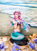 Ebros Brigid Ashwood Mermaid Ocean Spring Flowers Holding Conch Statue 6.25" H