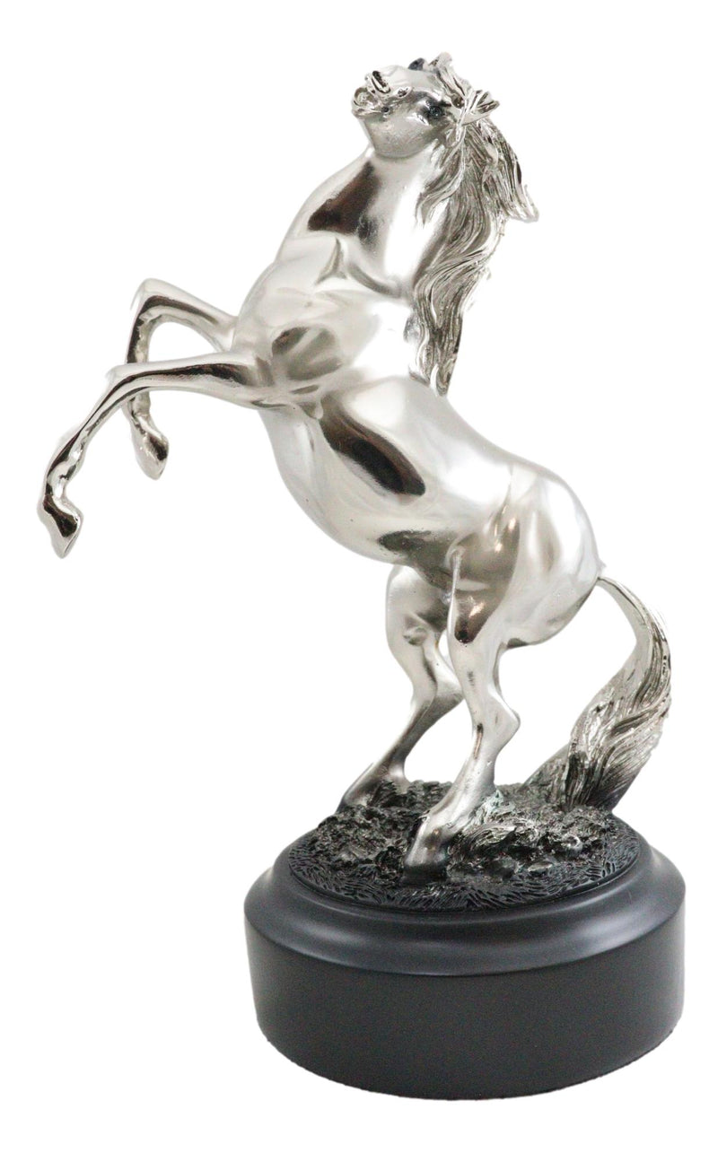 Western Black Beauty Prancing Horse Stallion Silver Resin Figurine With Base