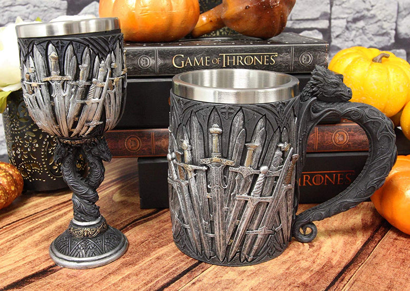 Ebros HBO Series Game Of Thrones Iron Throne Wine Goblet and Tankard Mug Set