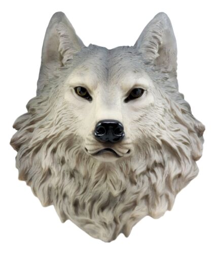 Large Gray Timber Wolf Head Wall Decor Plaque 16.5"Tall Taxidermy Art Decor