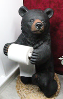 Western Black Mother Bear With Cub Toilet Paper Holder Floor Standing Figurine