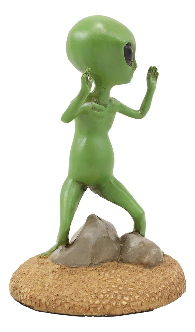 Ebros Gotcha! Area 51 Bizarre Green ET Roswell UFO Alien with Hands Up in Surrender Statue 4.5" Tall Extra Terrestrial Halloween Comical Funny Decorative Figurine Or Cake Topper Decoration