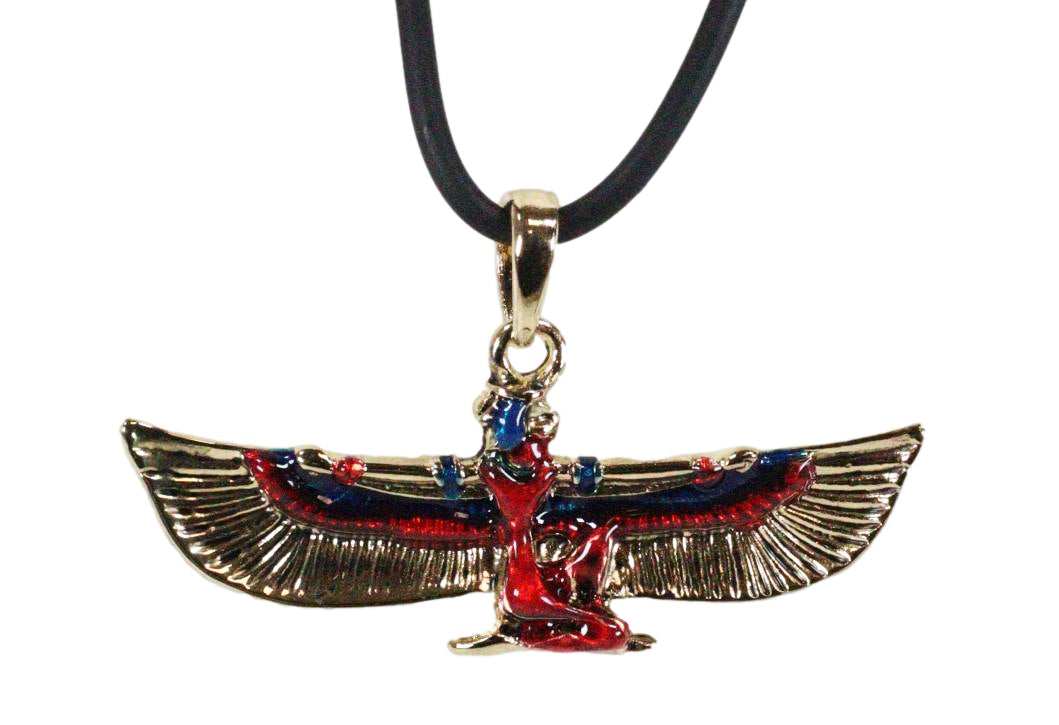 Egyptian Deity Golden Goddess Maat With Open Wings Amulet Pendant Necklace Decor - Ebros Gift