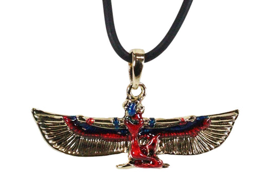 Egyptian Deity Golden Goddess Maat With Open Wings Amulet Pendant Necklace Decor - Ebros Gift