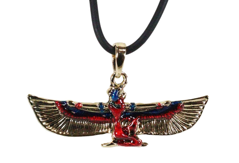 Egyptian Deity Golden Goddess Maat With Open Wings Amulet Pendant Necklace Decor