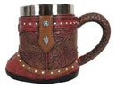 Rustic Western Cowgirl Boot W/ Lone Star Floral Faux Tooled Leather Coffee Mug