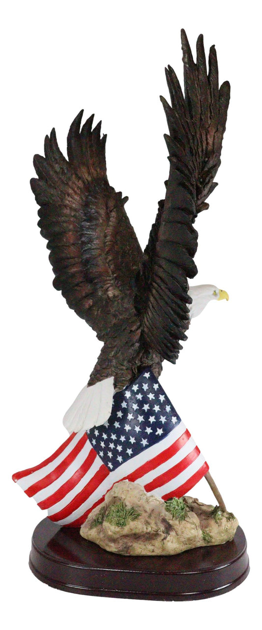 Ebros Gift 18" Tall Large Patriotic Bald Eagle Clutching On American Flag Decorative Figurine - Ebros Gift