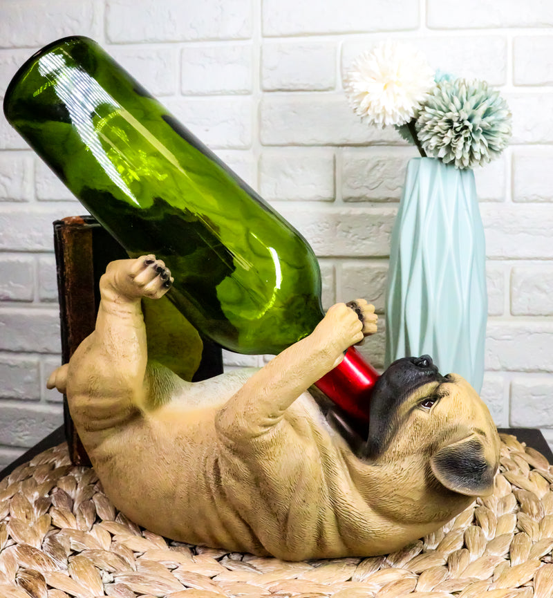 Ebros Pedigree Fawn Pug Dog Wine Bottle Holder 10" Long Home Decor