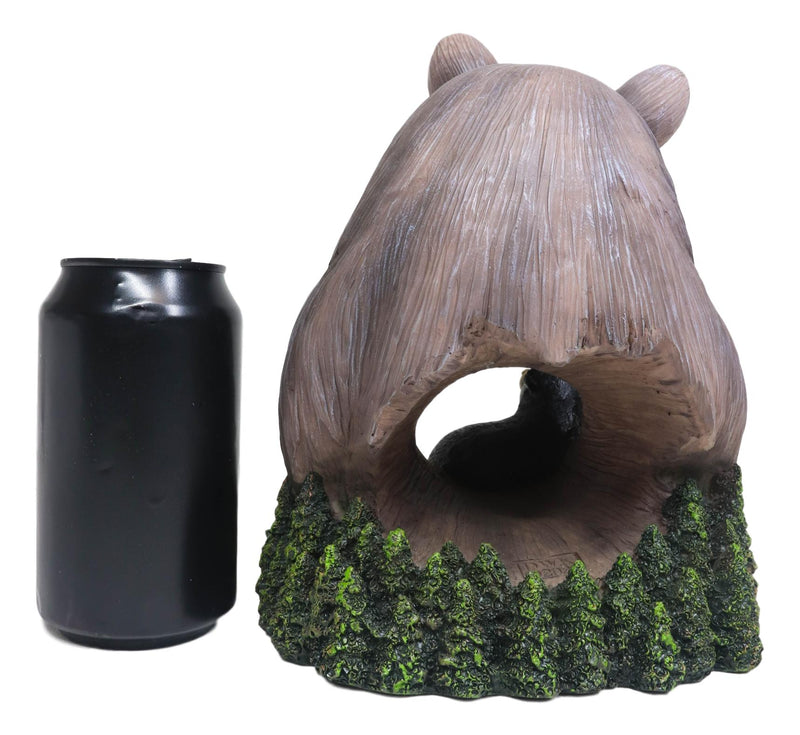 Rustic Forest Black Mama Bear Embracing Cub By Pine Trees Faux Wood Figurine