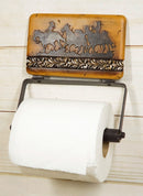 Country Western Rustic Cowboys Riding Horses Faux Wood Wall Toilet Paper Holder