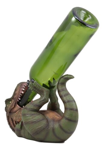 Dino Wino Prehistoric Dinosaur Thirsty T-Rex Wine Bottle Holder 9.25"Long Trex - Ebros Gift