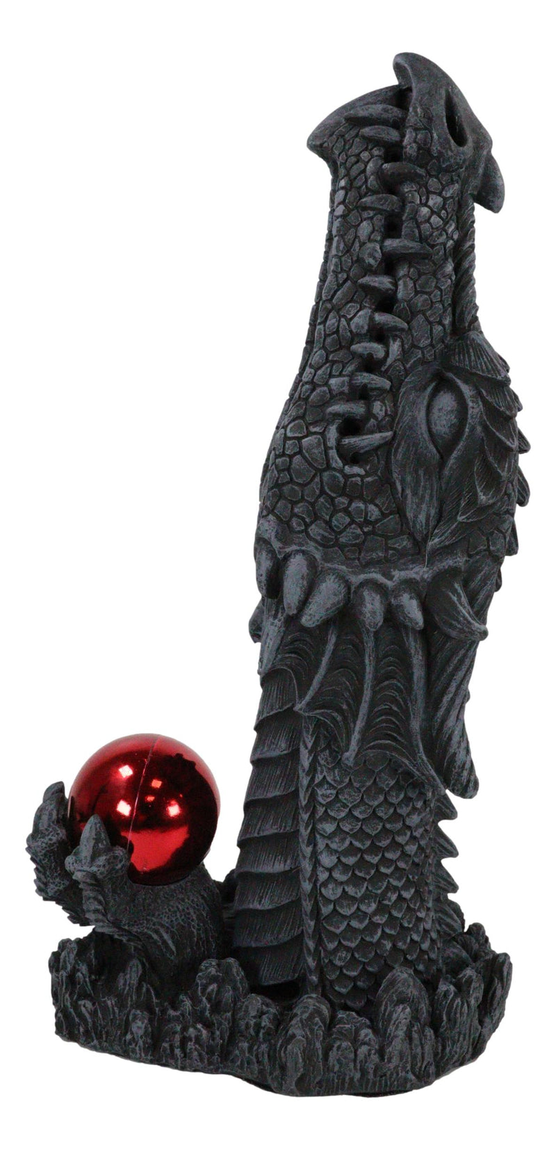 Red Orb Grendel Dragon Head Emerging From Ground Cone Incense Burner Sculpture
