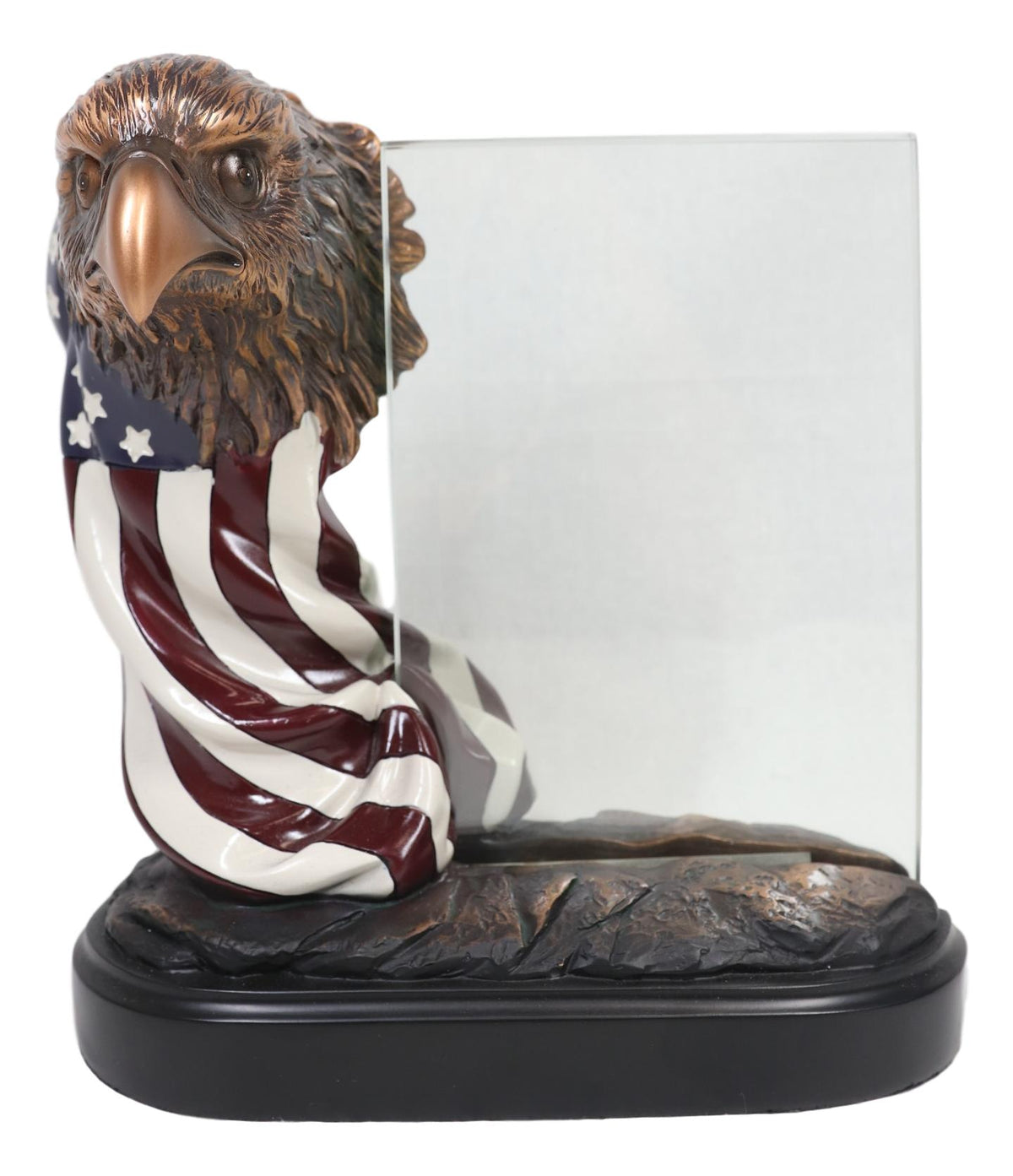 Ebros Patriotic Bald Eagle Bust & American Flag Statue W/ Glass 4X6 Picture Frame - Ebros Gift