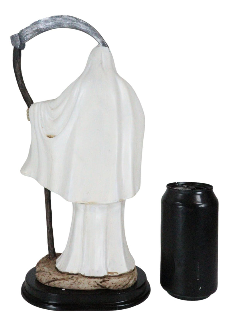 12.75" Tall Holy Death Santa Muerte Holding Scythe In White Tunic Robe Statue