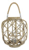 15"H Rustic Farmhouse Brown Woven Rattan Candle Lantern with Jute Rope Handle